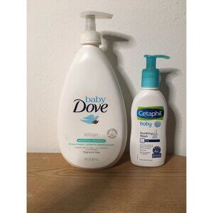 New Bundle Of 2 Dove Baby Lotion 20oz & Cetaphil Baby Soothing Wash 5oz